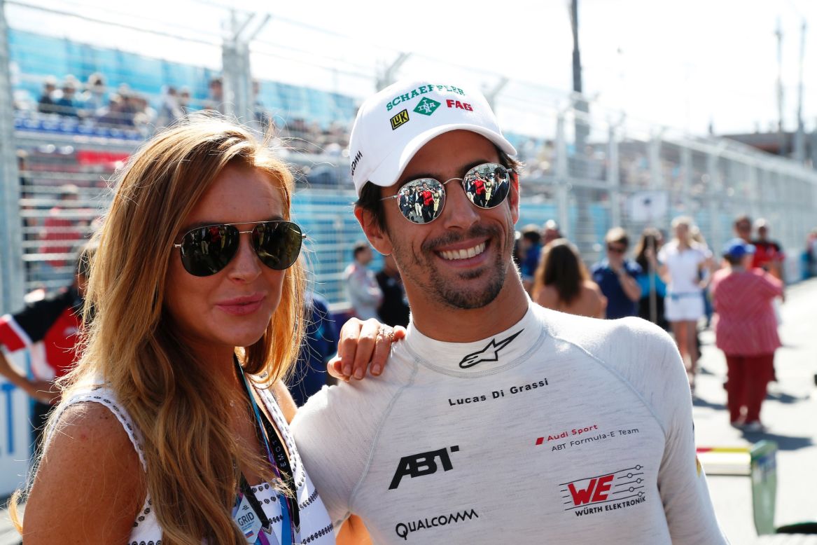 This year's championship leader Lucas di Grassi pictured with American actress Lindsey Lohan at last year's Moscow ePrix.