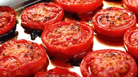 <a href="http://www.ncbi.nlm.nih.gov/pubmed/11192026" target="_blank" target="_blank">Studies</a> show that cutting and heating tomatoes opens up the <a href="http://www.ncbi.nlm.nih.gov/pubmed/11192026" target="_blank" target="_blank">cell wall of the fruit</a>, which allows greater access to the health benefits of lycopene. Adding a bit of healthy fat, such as olive oil, also helps.