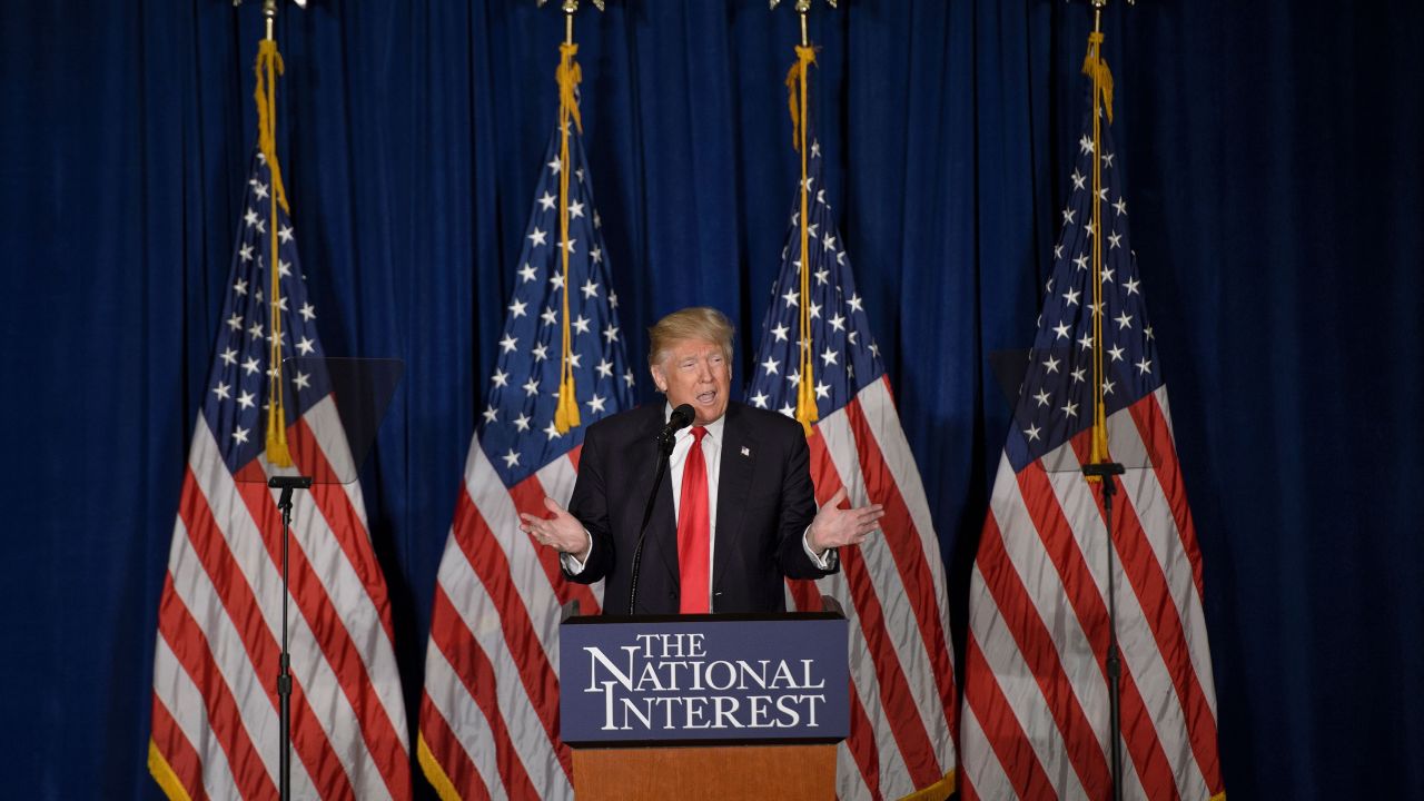 Republican presidential candidate Donald Trump delivers a foreign policy speech at the Mayflower Hotel April 27, 2016 in Washington, DC.