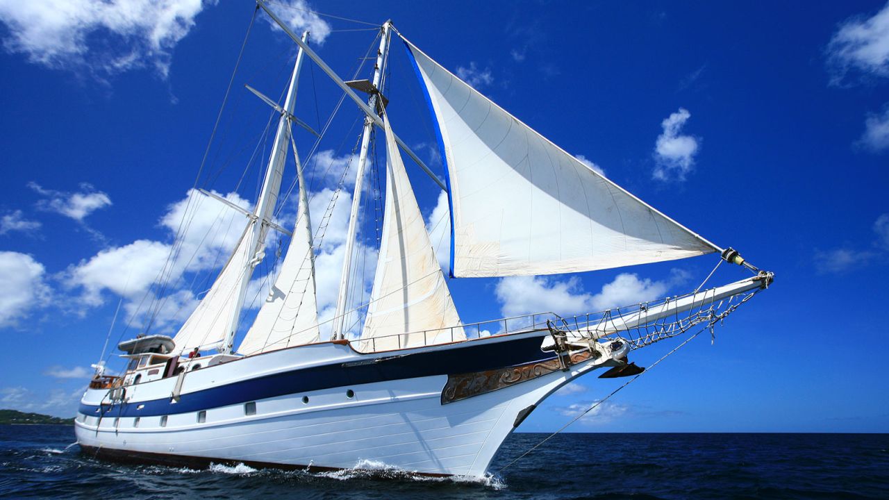 The 100-foot Diamant schooner visits ports in the Windward Islands.