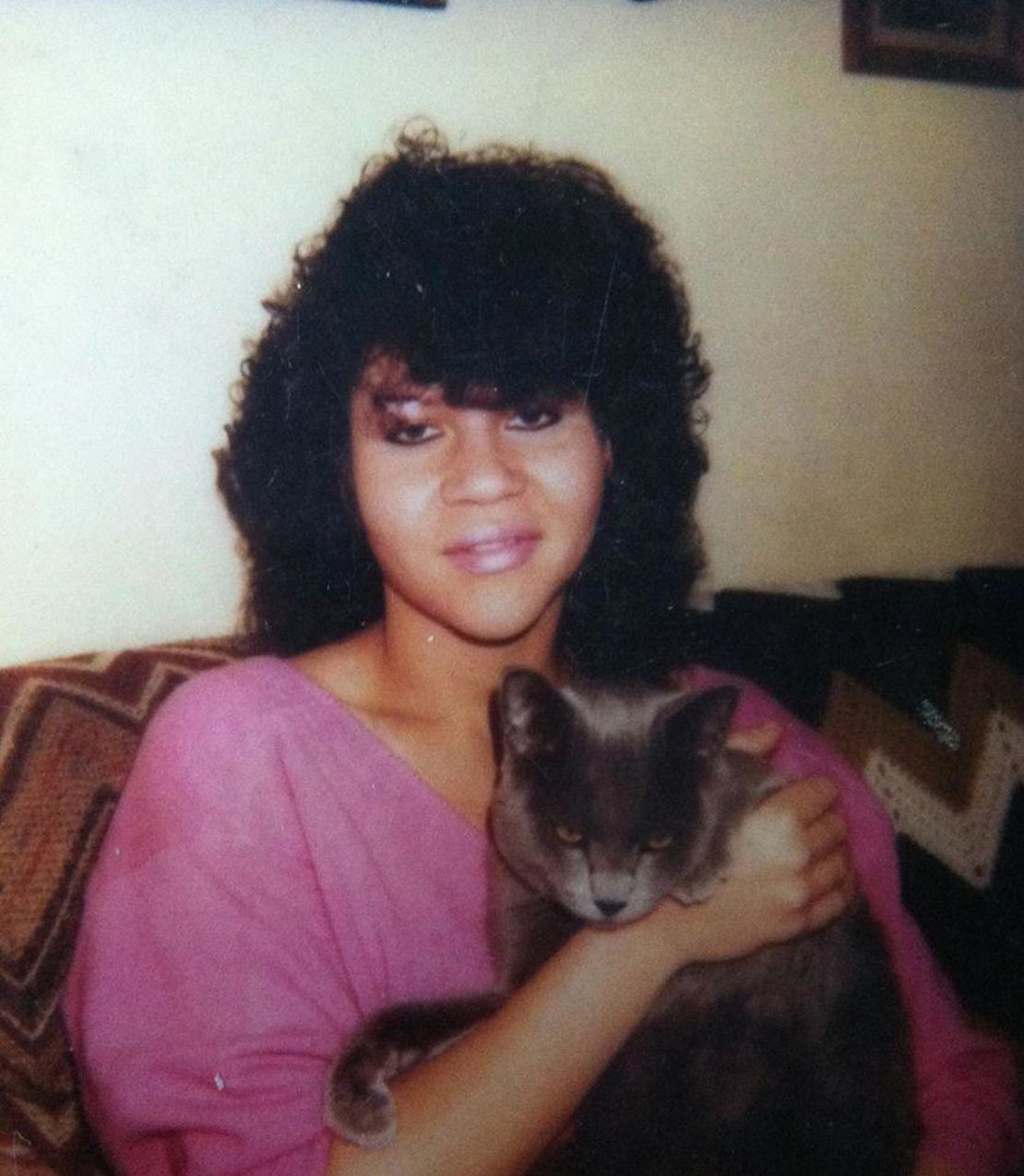 Marla German and her cat in 1982.