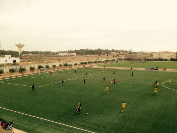 International youth teams regularly visit to play matches, such as Mauritiana's Under-17 squad, pictured here in a friendly against Diambars during CNN's visit.