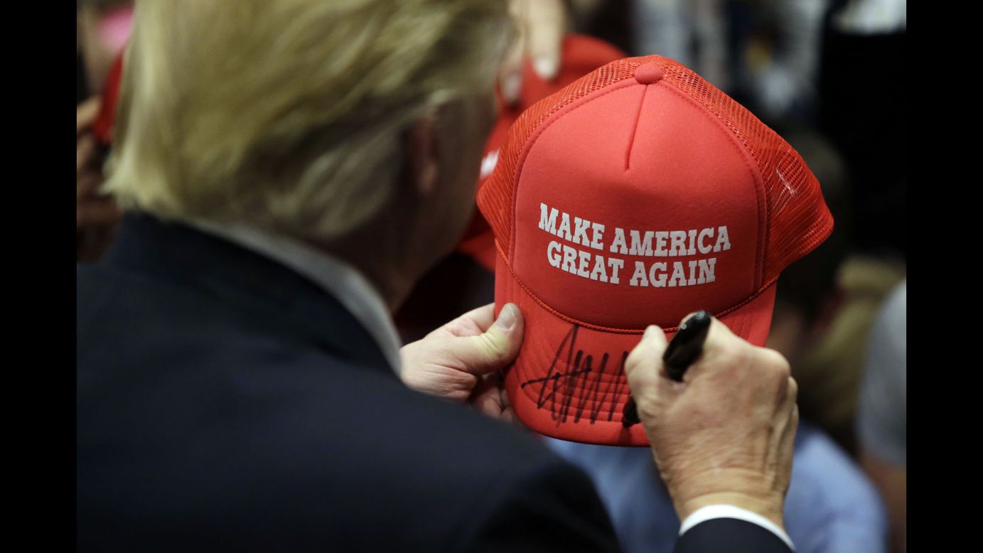 Republican presidential candidate Donald Trump signs an autograph for a supporter after speaking in Chester, Pennsylvania, on Monday, April 25. The next day, Trump <a href="http://www.cnn.com/2016/04/26/politics/primary-results-highlights/" target="_blank">won the Pennsylvania primary and races in four other states.</a>