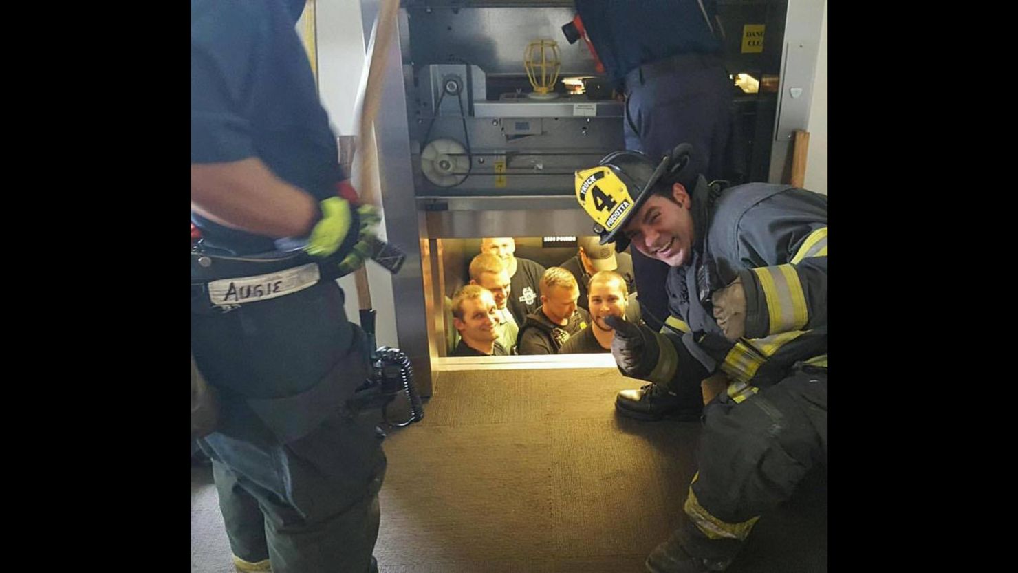 The Kansas City, Missouri Fire Department shared this image of police being rescued from an elevator.
