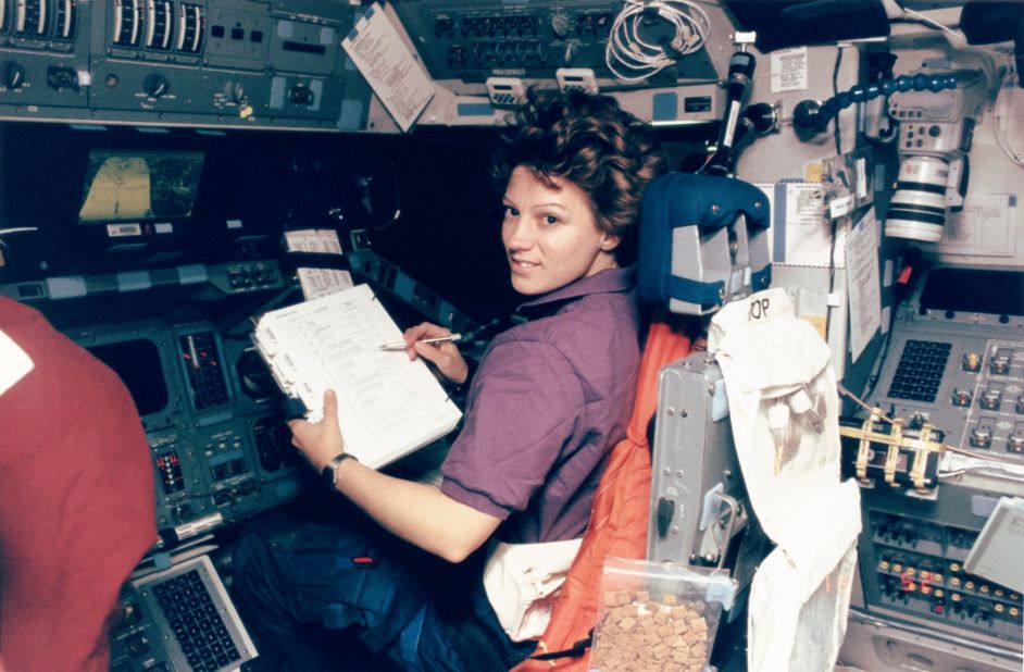 A recent paper highlighted the option of Long-acting Reversible Contraceptives (LARCs), which would reduce the need to carry thousands of pills on longer missions, such as a three-year mission to Mars. Pictured, American astronaut Eileen Collins became the first woman to pilot a space shuttle in 1995 and was the first female shuttle Commander in 1999.