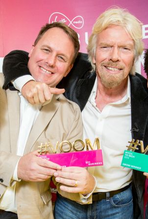 Fourex co-founder Jeff Paterson with Richard Branson when his company won Virgin Media's Pitch to Rich competition in 2015. 