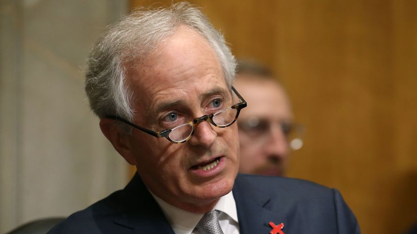Chairman Bob Corker (R-TN) questions Secretary of State John Kerry, during a Senate Foreign Relations Committee hearing, on Capitol Hill February 23, 2016 in Washington, DC.  