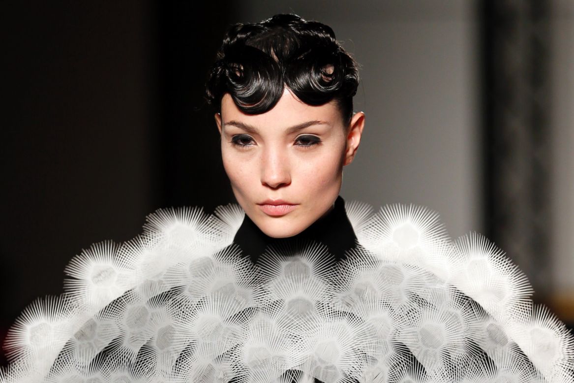 Dutch designer Iris van Herpen is <a href="http://edition.cnn.com/2016/05/02/fashion/iris-van-herpen-manus-x-machina/">known</a> for her ability to blend fashion with technology. Above is an image from her 2013 "Voltage" collection, which featured garments created using 3D printing. This item in particular features 3D-printed spikes. 