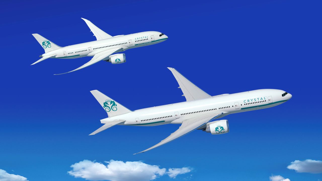 U.S.-based travel operator Crystal Cruises has acquired a Boeing 777-200LR and a Boeing 787-8 Dreamliner. It plans to turn them into customized VIP jets for round-the-world trips, as shown in these artist's concepts. 