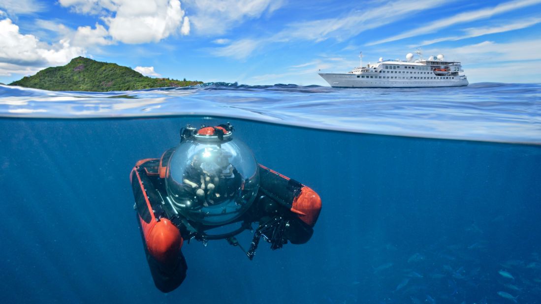 What's better than a luxury yacht trip? A luxury yacht equipped with a two-passenger submarine. The Crystal Esprit yacht was launched in 2015. 