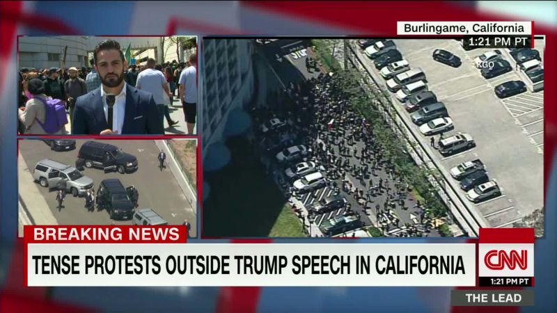 Tense protests outside Trump speech in California | CNN