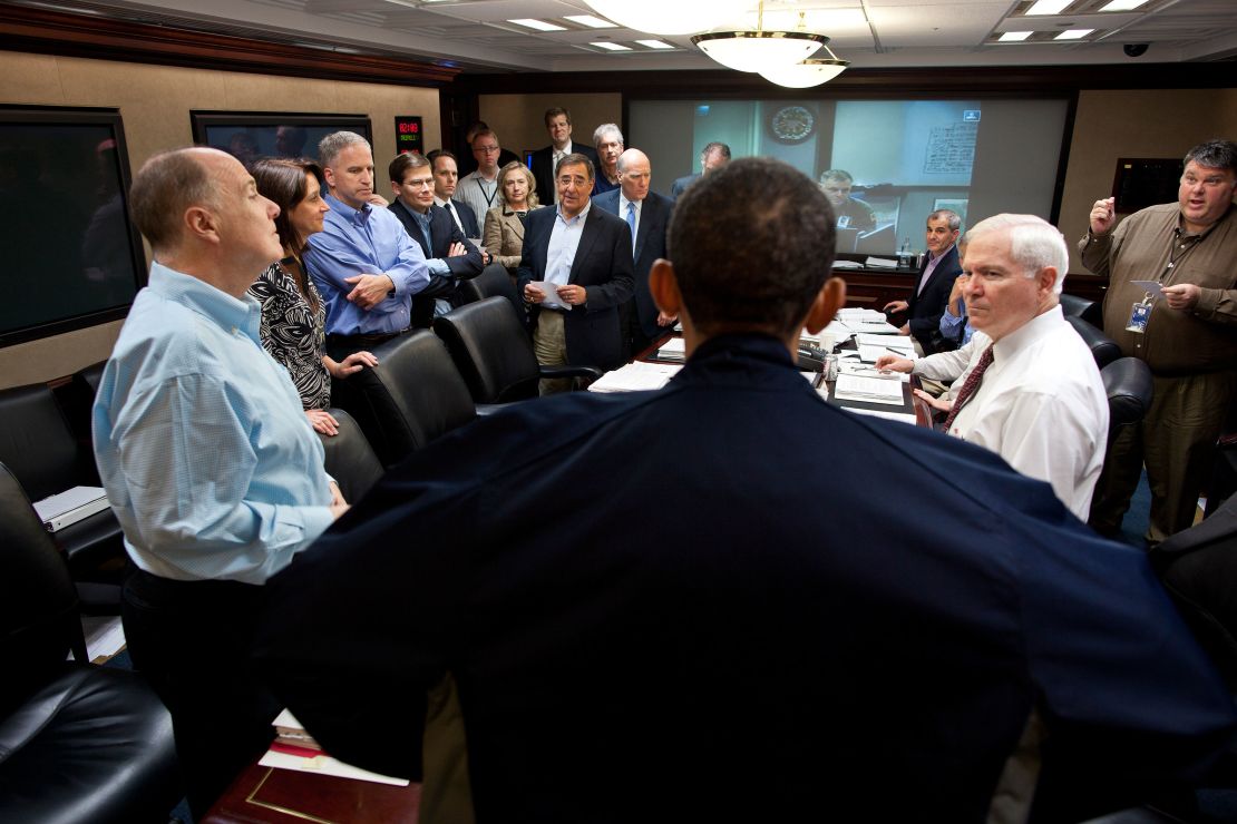 President Barack Obama talks with members of the national security team at the conclusion of one in a series of meetings discussing the mission against Osama bin Laden, in the Situation Room of the White House, May 1, 2011. 