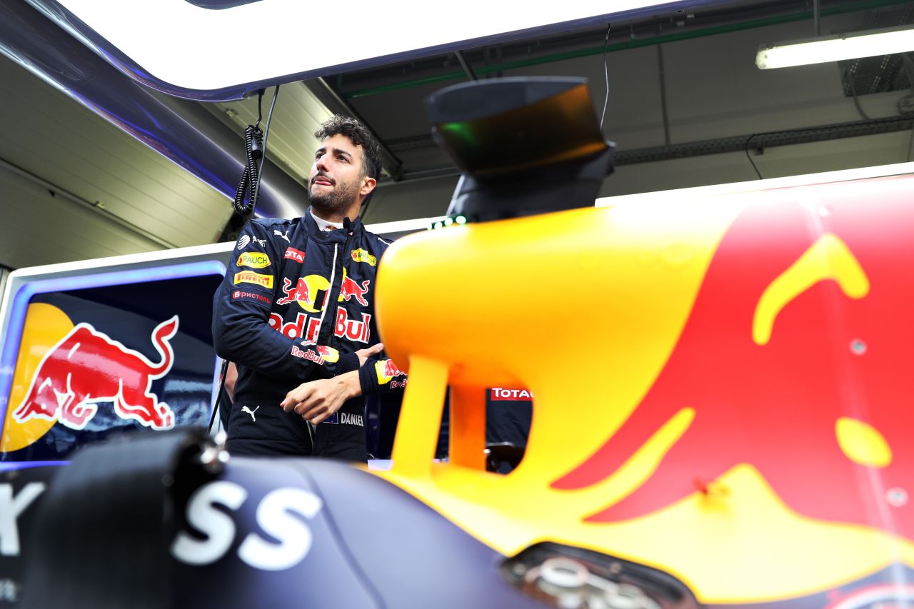 Daniel Ricciardo of Australia and Red Bull Racing in the garage during qualifying for the Formula One Grand Prix of Russia at Sochi Autodrom on April 30, 2016 in Sochi, Russia.  