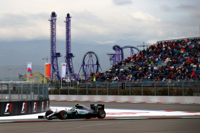Nico Rosberg of Germany driving the (6) Mercedes AMG Petronas F1 Team Mercedes F1 WO7 Mercedes PU106C Hybrid turbo on track during qualifying for the Formula One Grand Prix of Russia at Sochi Autodrom on April 30, 2016 in Sochi, Russia. 