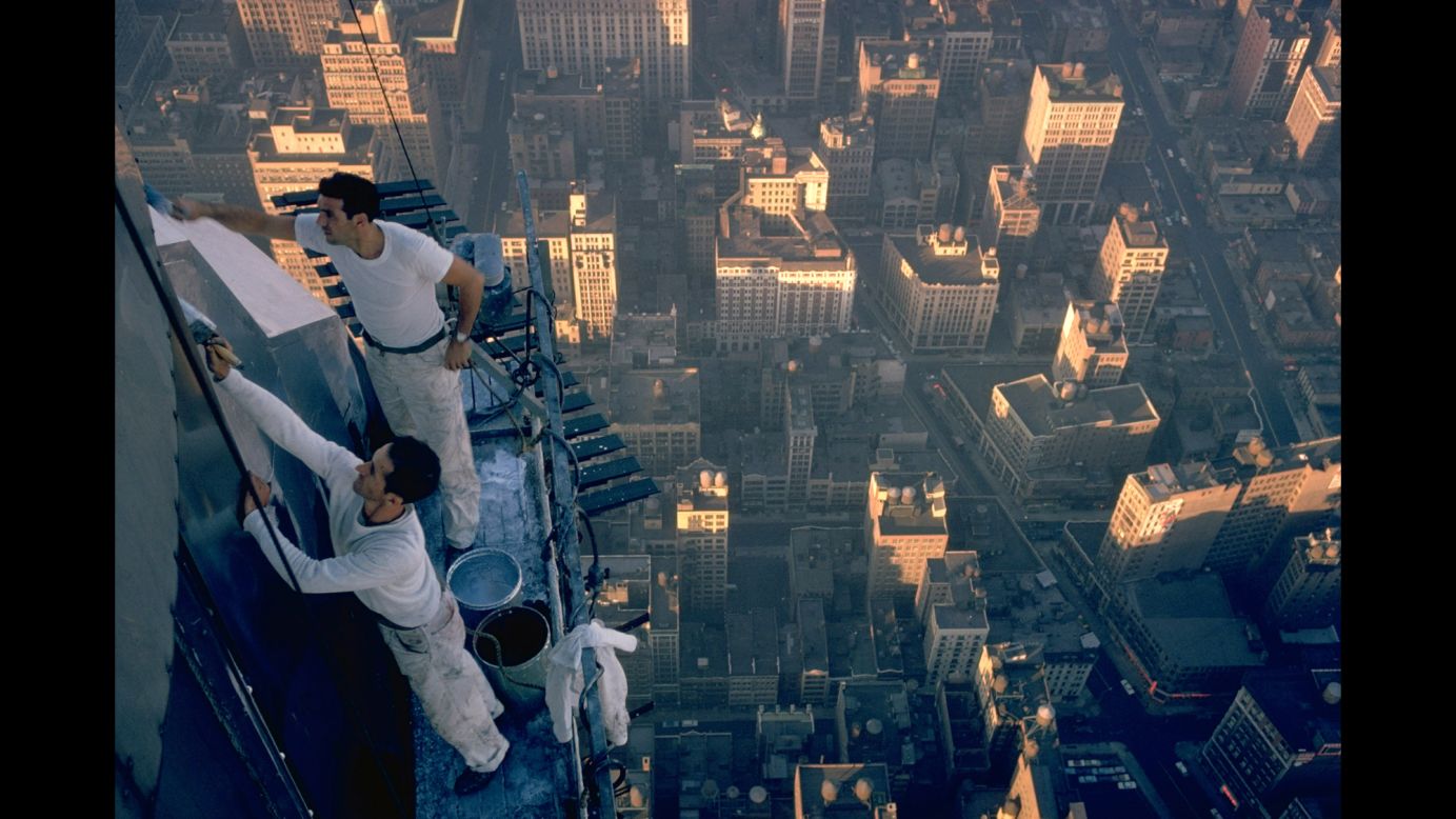 Workmen clean the exterior of Empire State Building in 1962.