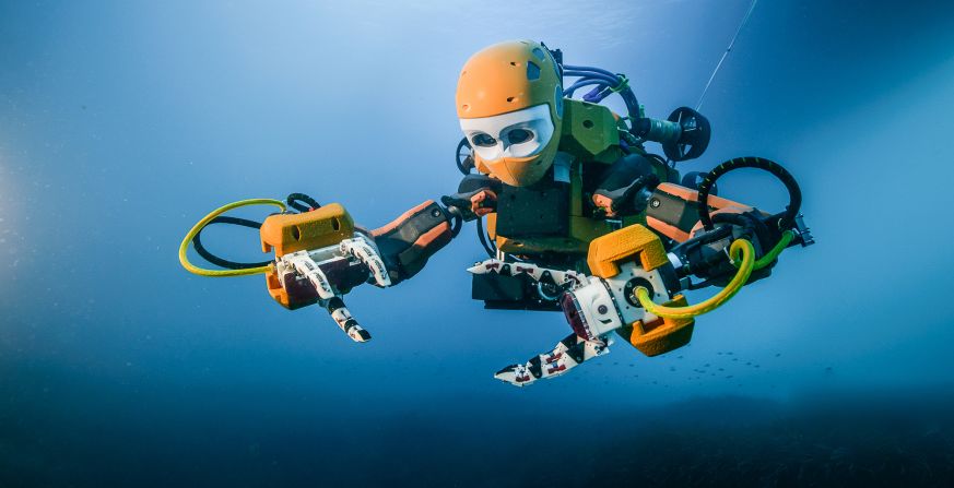 The robot features twin cameras and delicate haptic-feedback hands mounted on fully articulated arms and wrists.