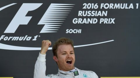 Nico Rosberg celebrates his win at the Russian Grand Prix