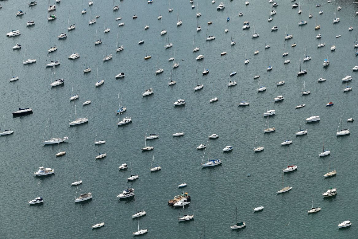Yachts moored in Pittwater. The area, located to the north of central Sydney, is popular among fans of sailing and fishing.