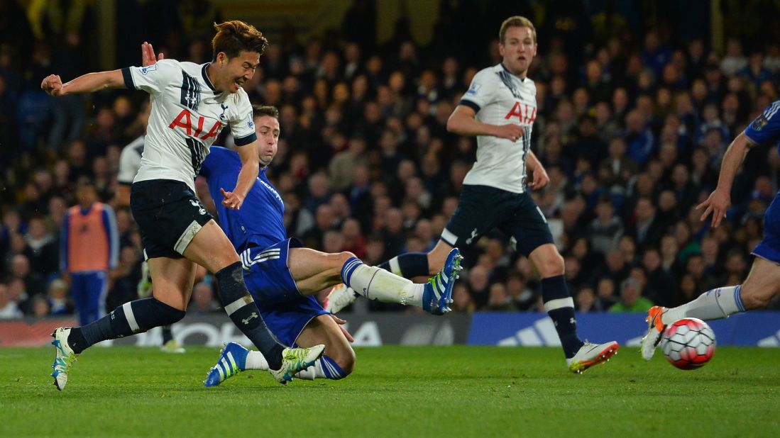 Tottenham's Son Heung-min scores to give his team a 2-0 first-half lead.