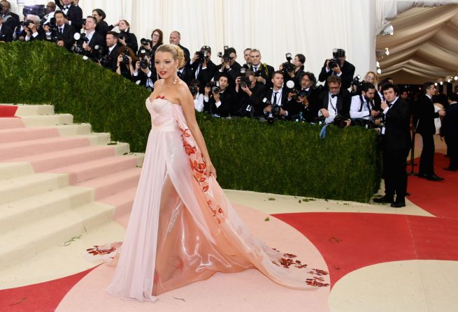 Blake Lively wore this pink gown by Burberry. 