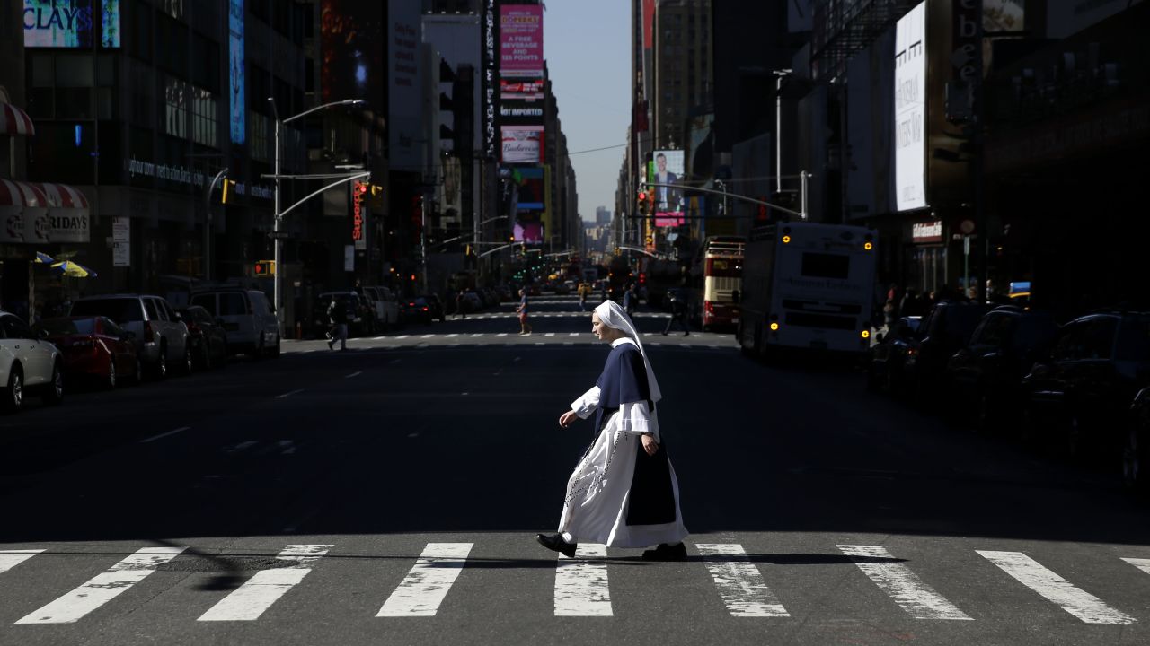 The neo-Gothic Saint Patrick's Cathedral is New York's most celebrated Roman Catholic church, but this nun spent part of a recent sunny day in Times Square. 