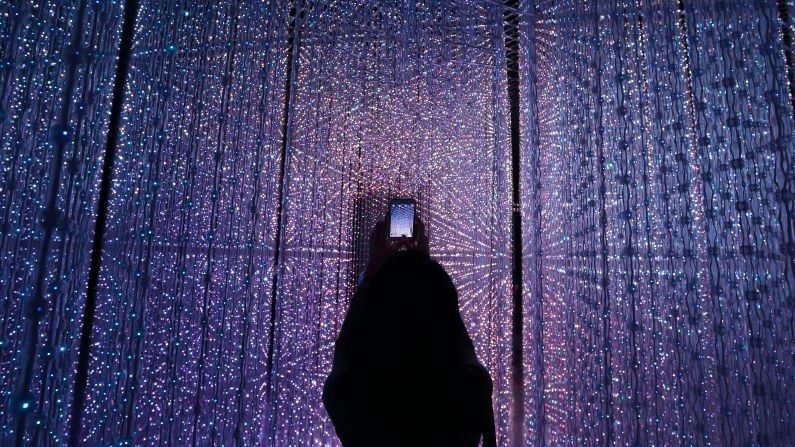 Future World is the new permanent exhibition at Marina Bay Sands. The interactive digital installation pictured was created by teamLab and is titled "Crystal Universe."