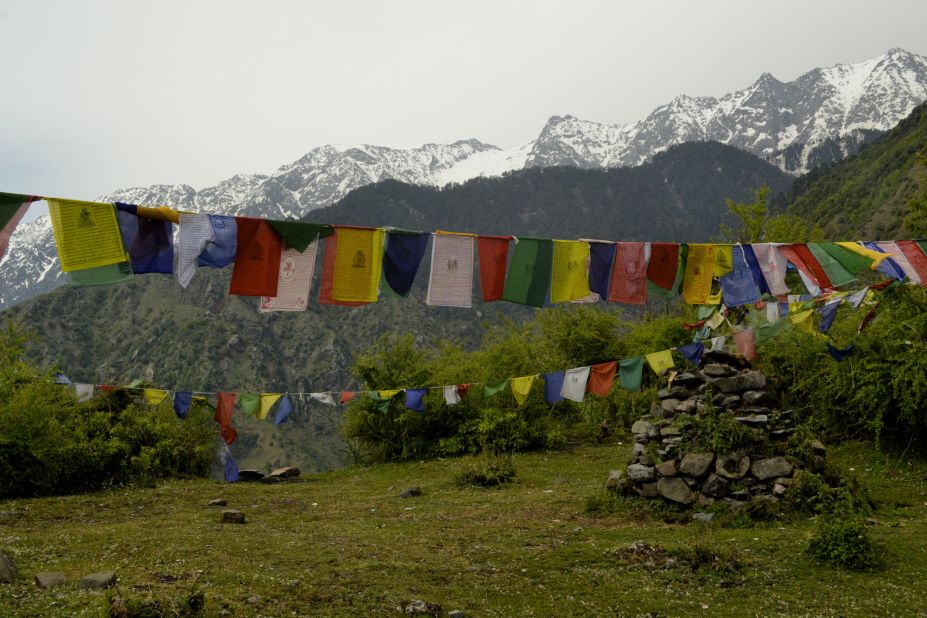 Prayer flags are a constant sight in the mountains around Hotel Eagles Nest, located in India's Himachal Pradesh state.  