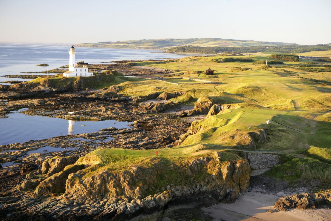 An aerial  view of Turnberry's infamous ninth hole.