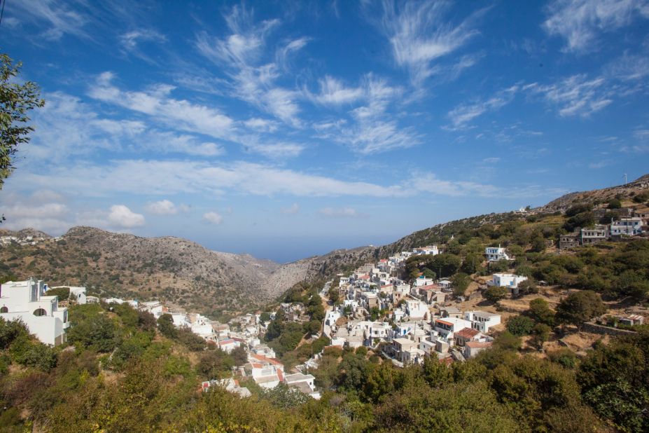 Villages like Koronos stand out on terrain that's greener than the rest of the Cyclades.