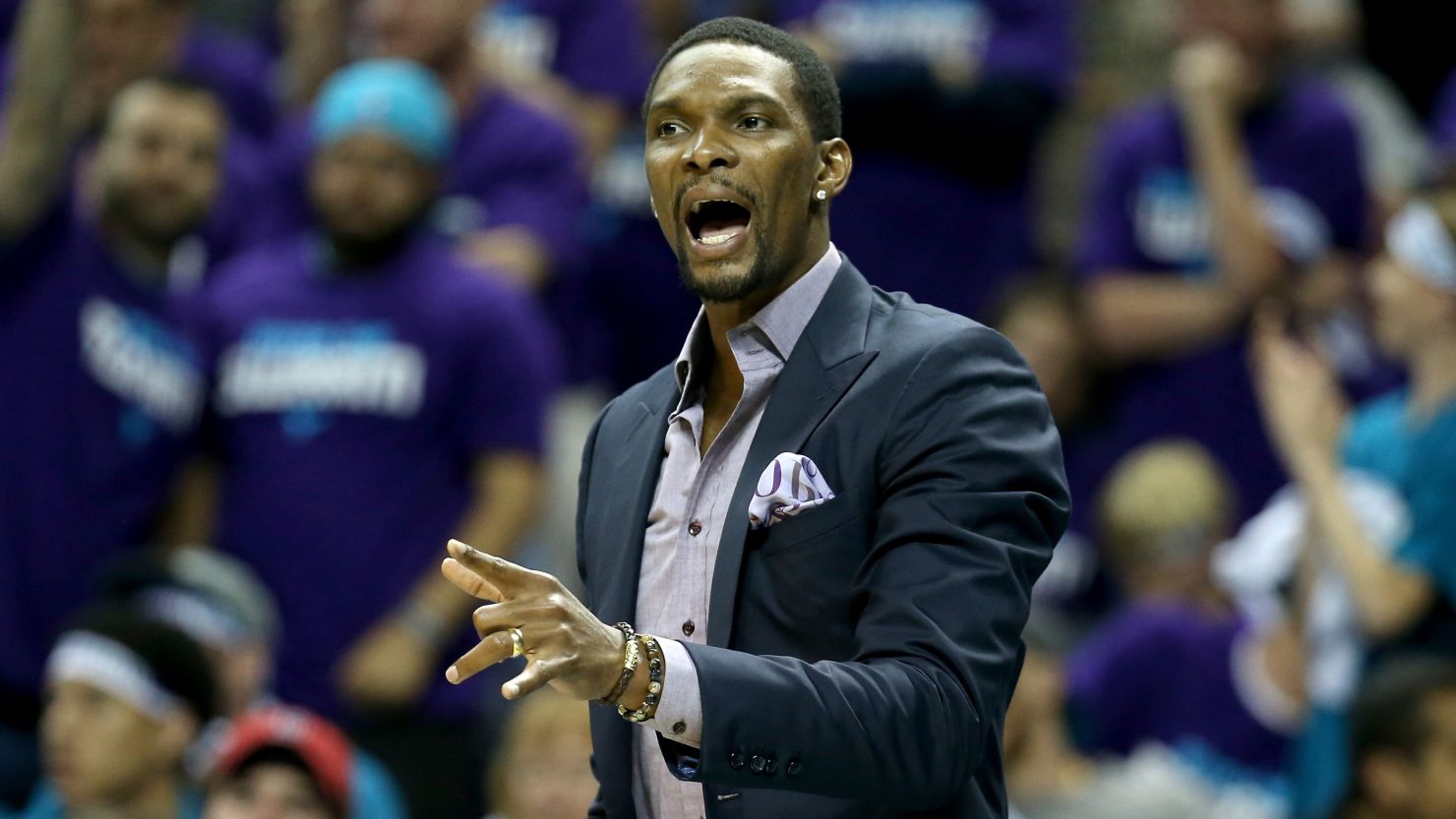 Chris Bosh hasn't played since February 9 but has been cheering his team from the bench.