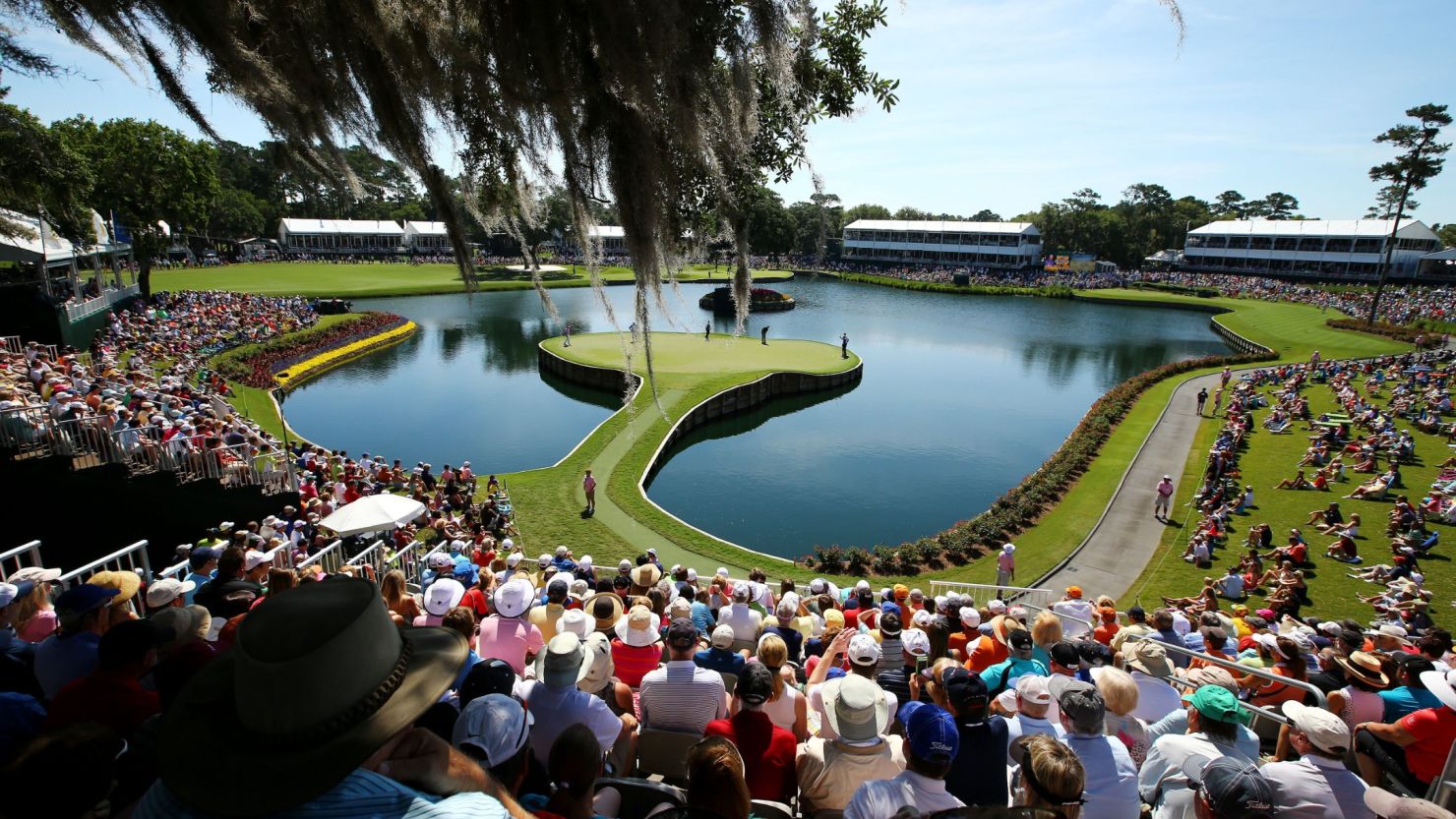The infamous island green of the par-three 17th hole on Sawgrass's Stadium course.