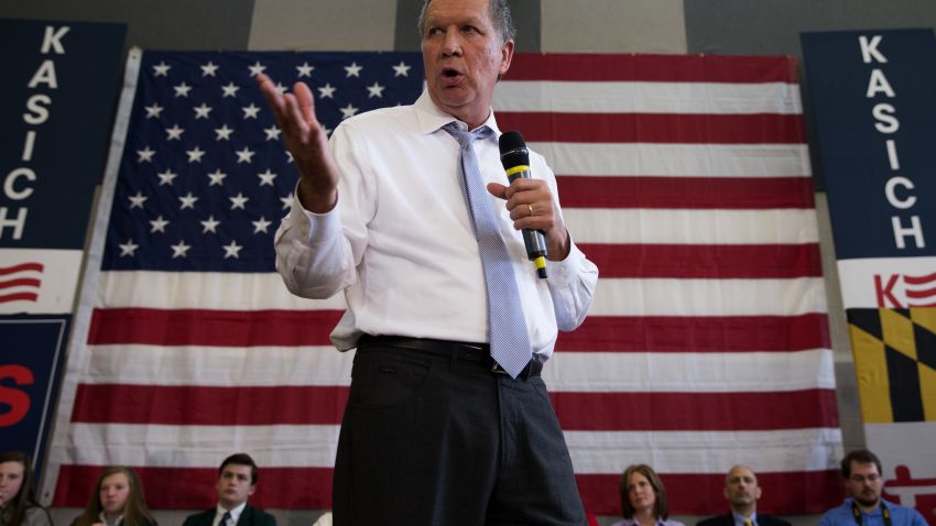 Republican presidential candidate, Ohio Gov. John Kasich, speaks during a town hall at Thomas farms Community Center on Monday, April 25, 2016, in Rockville, Md. (AP Photo/Evan Vucci)