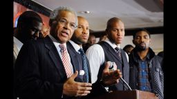 NEW YORK, NY - NOVEMBER 08:  Billy Hunter (2nd L), Executive Director of the National Basketball Players Association, and Derek Fisher (C), President of the National Basketball Players Association speak at a press conference after the NBPA held a meeting to discuss the NBA lockout at the Sheraton New York Hotel & Towers on November 8, 2011, in New York City. (Photo by Patrick McDermott/Getty Images)
