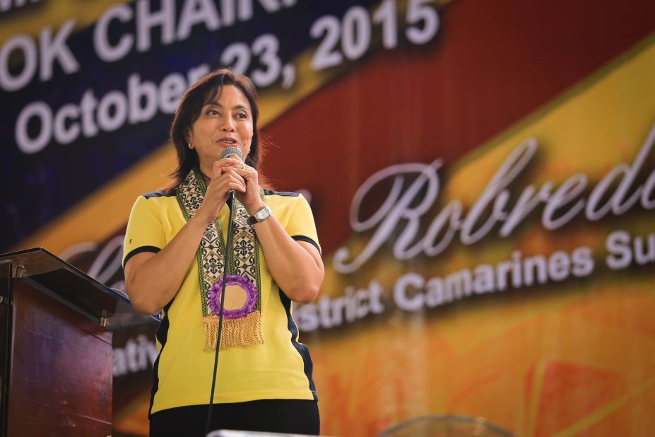 The only woman in the running, Leni Robredo, is a lawyer, social activist, and widow of late Interior Secretary Jesse Robredo who died in a 2012 plane crash. She's known for her down-to-earth approach -- riding public buses unlike many Filipino Congress members who drive luxury cars. 