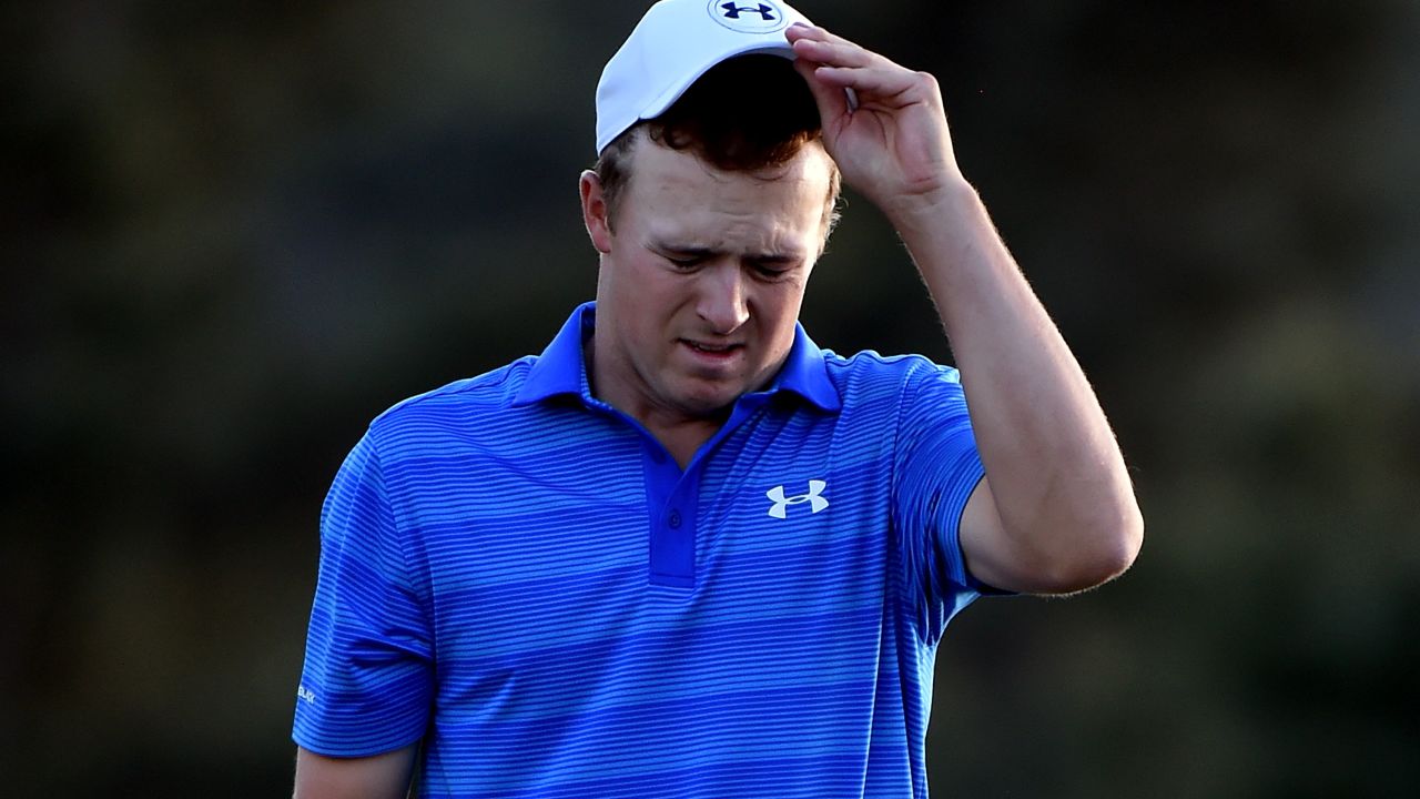 AUGUSTA, GEORGIA - APRIL 10:  Jordan Spieth of the United States reacts after finishing on the 18th green during the final round of the 2016 Masters Tournament at Augusta National Golf Club on April 10, 2016 in Augusta, Georgia.  (Photo by Harry How/Getty Images)