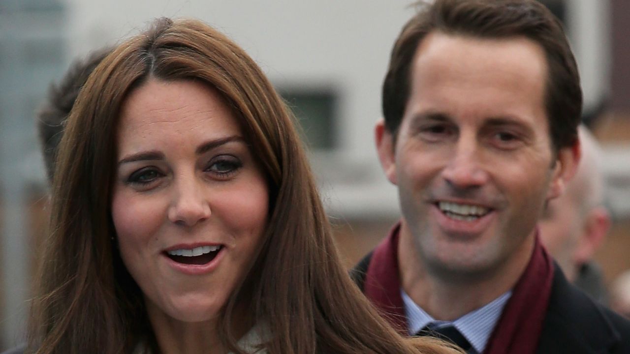 Ainslie with Catherine, Duchess of Cambridge, at the home of his racing team in Portsmouth, England.