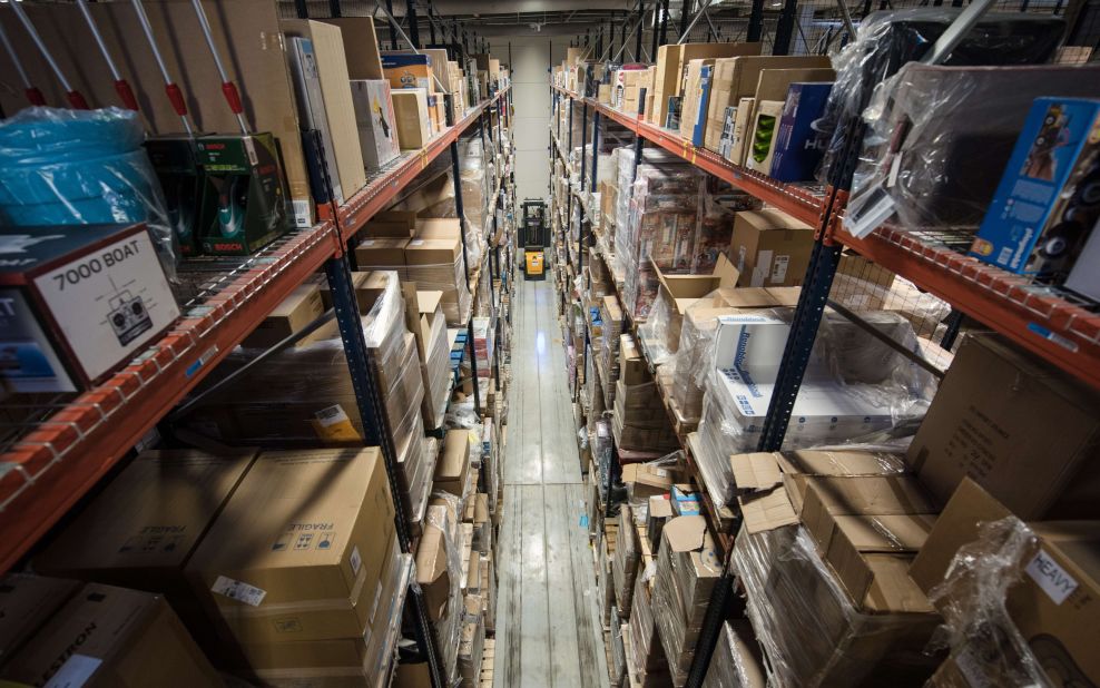 The technology has potential to improve efficiency for large delivery giants such as Amazon. The forklift pictured at this Amazon warehouse in France, for example, could become a thing of the past.
