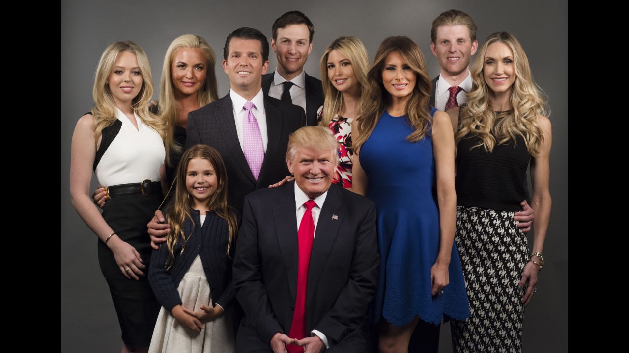 The Trump family poses for a photo in New York in April.