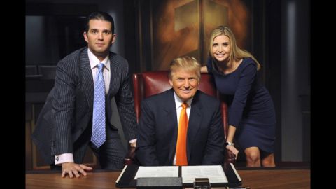 Trump appears on the set of "The Celebrity Apprentice" with two of his children -- Donald Jr. and Ivanka -- in 2009. 