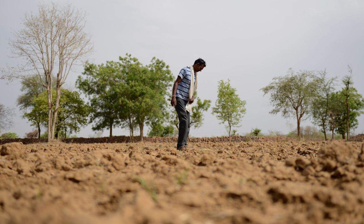 A farmer stands in his field in the village of Bangaye on April 27.