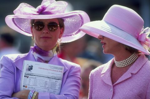 We'll never know if their horse won. But the pink and pearls combo is a 1990s winner. 