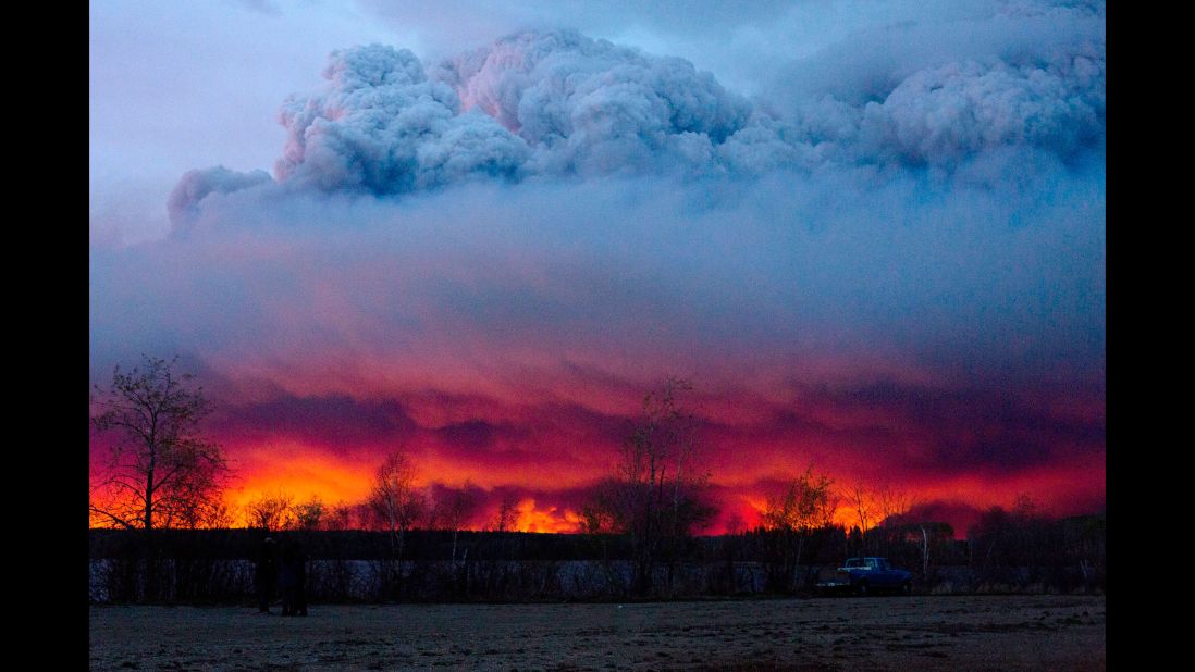 The wildfire moves toward the town of Anzac on Wednesday, May 4. 