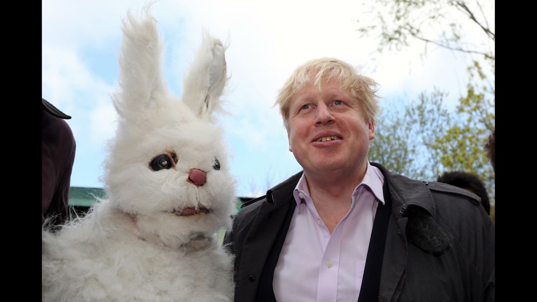 Johnson attends the protest of a third runway at London's Heathrow Airport on April 27, 2013.