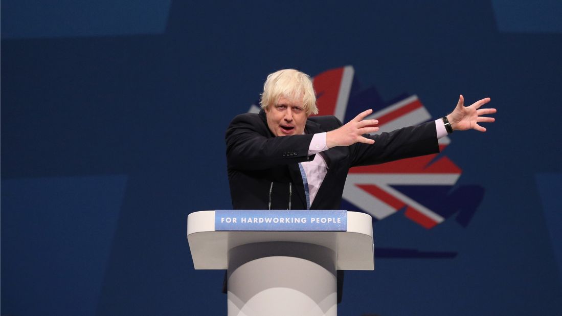 Johnson speaks at the Conservative Party Conference in Manchester, England, on October 1, 2013.