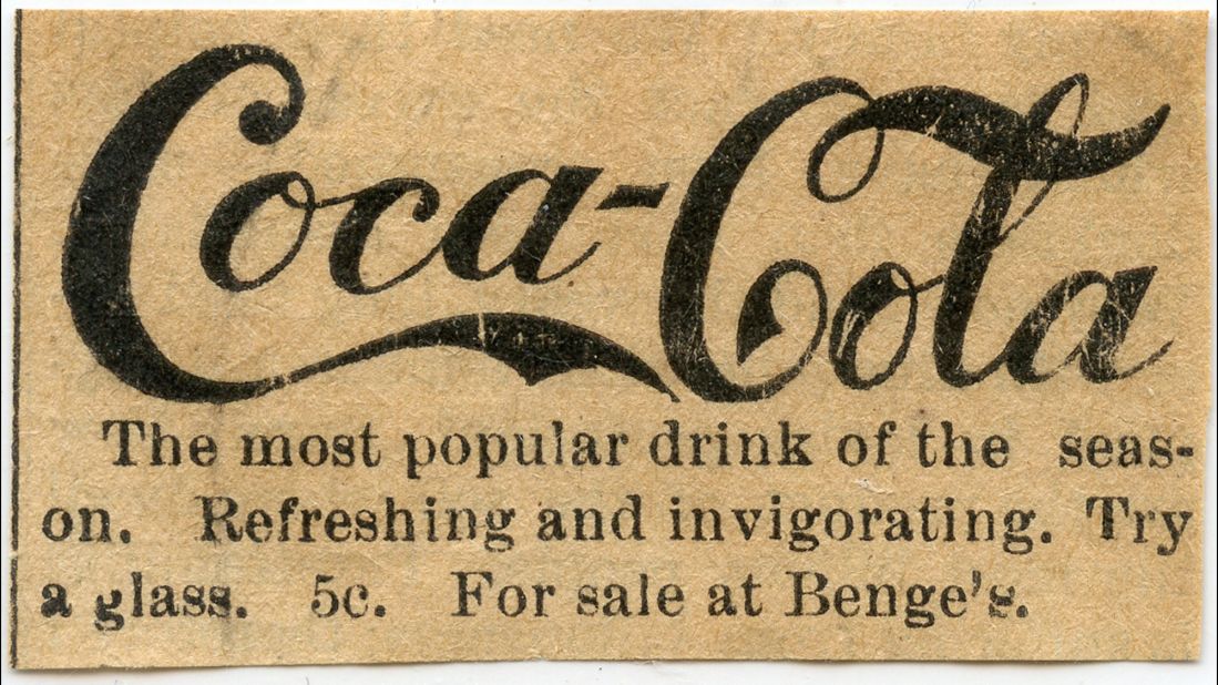 <strong>1890:</strong> One of Coca-Cola's earliest print ads included the slogan "refreshing and invigorating" as well as the original price for a glass: 5 cents. That price did not change until 1959, the company said.