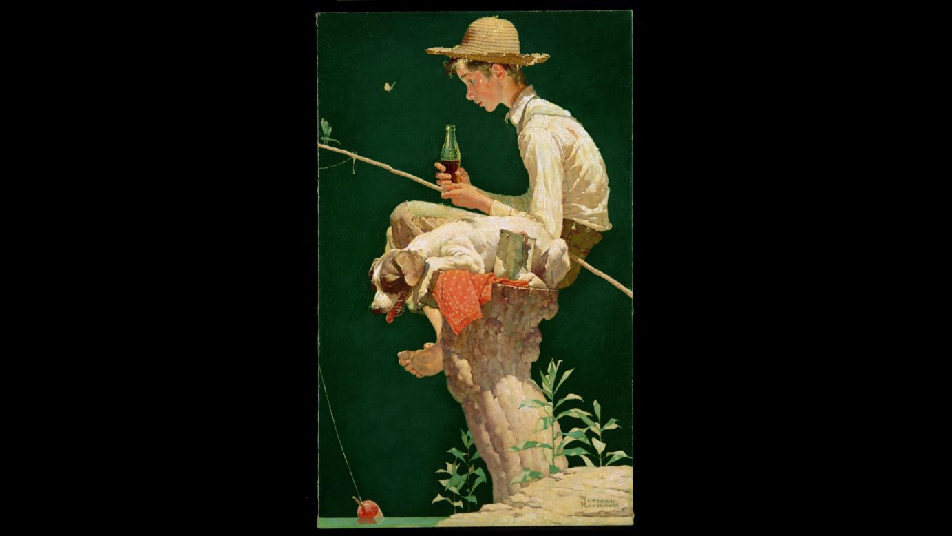 <strong>1935:</strong> Between 1928 and 1935, artist Norman Rockwell painted six different illustrations that were used in Coca-Cola ads. The 1935 calendar featured "Out Fishin," which depicted a young boy fishing on a tree stump.
