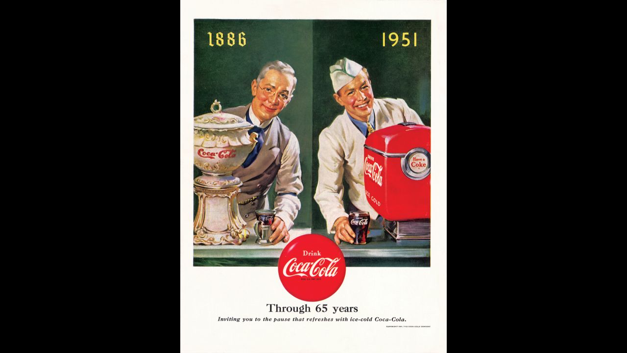 <strong>1951:</strong> This ad was released in celebration of Coca-Cola's 65th anniversary.