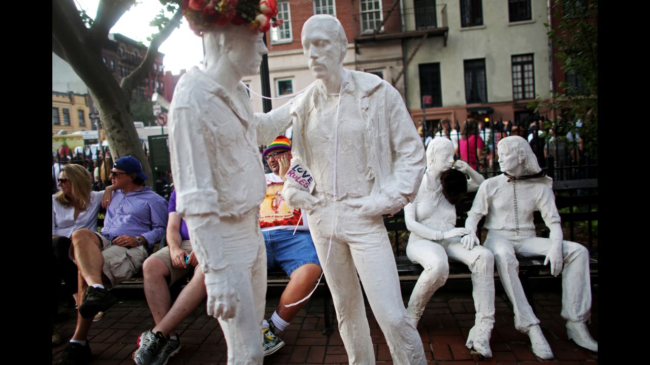 <a href="http://www.nycgovparks.org/parks/christopher-park/monuments/575" target="_blank" target="_blank">Artist George Segal's "Gay Liberation"</a> sculpture at Christopher Park is located opposite the Stonewall Inn. The work, featuring two standing men and two seated women, was unveiled in 1992. 
