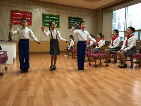 Young singers practice their performance at a "children's palace" in Pyongyang. 