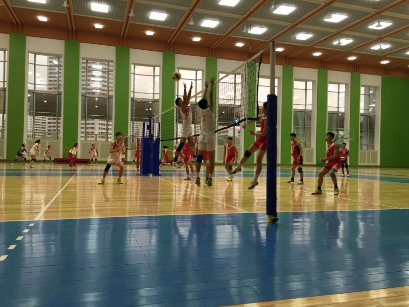 Children play volleyball at an after-school center in Pyongyang.